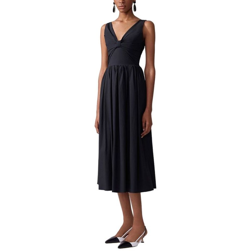 Carolina Herrera Womens  Gathered V-Neck Midi Dress, Black